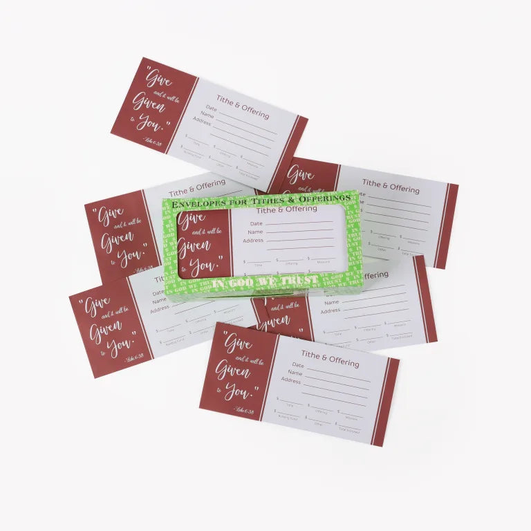 Church Offering Envelope for Tithe and Offering – 100 Count – Red and White Verse Luke 6:38
