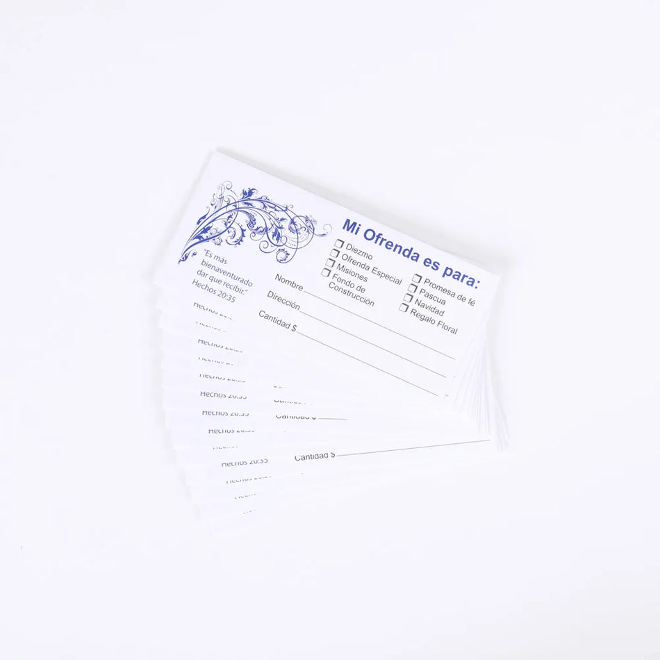 Spanish Envelope for Tithe and Offering – Blessed To Give – 100 Ct.
