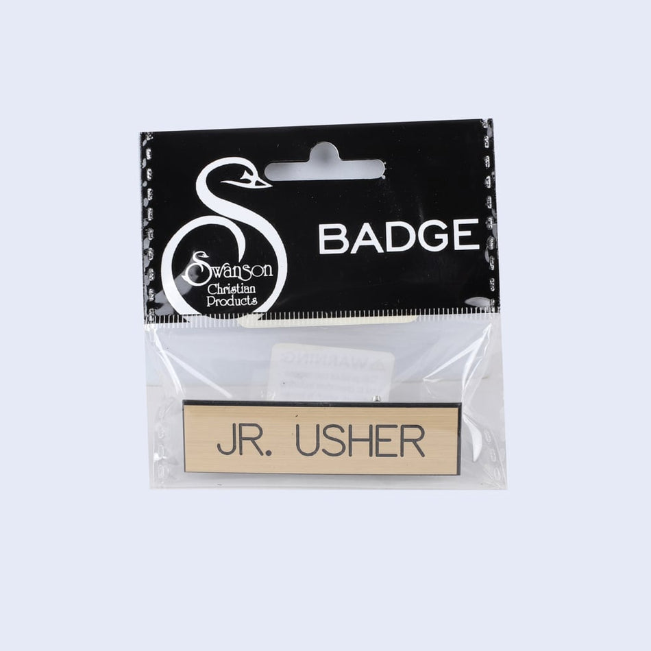Badge Engraved Jr. Usher Gold Safety Catch by Swanson Christian Products, product view 2