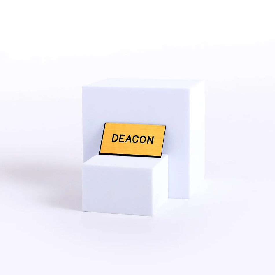 Gold or Black Badge - Engraved Deacon - Choose Fastener Type