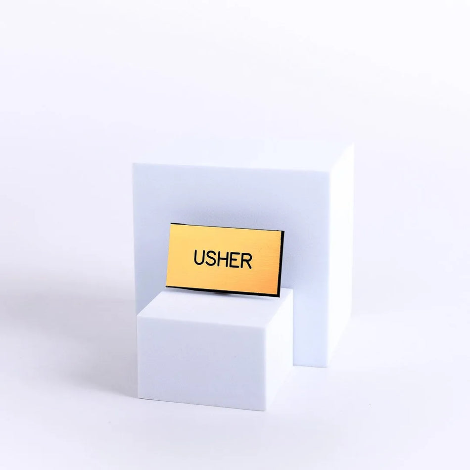 Gold or Black Badge - Engraved "Usher" - Choose Fastener Type by Swanson Christian Products