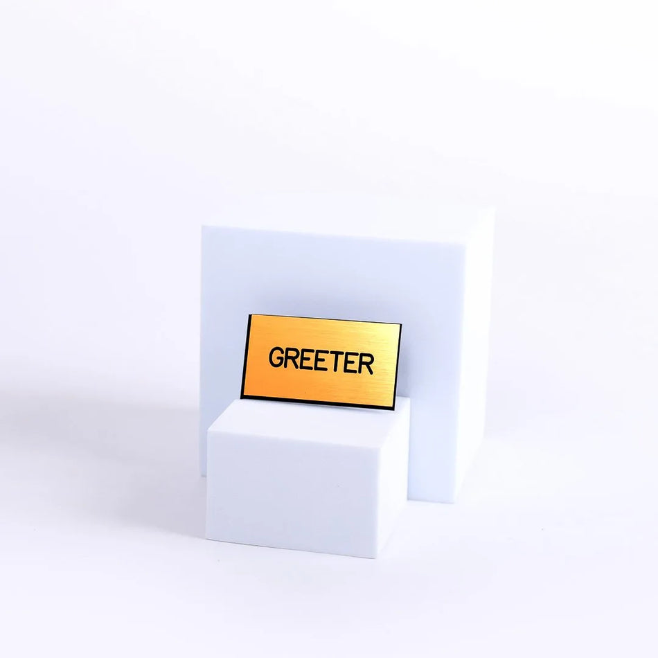 BADGE ENGRAVED GREETER GOLD CLIP
