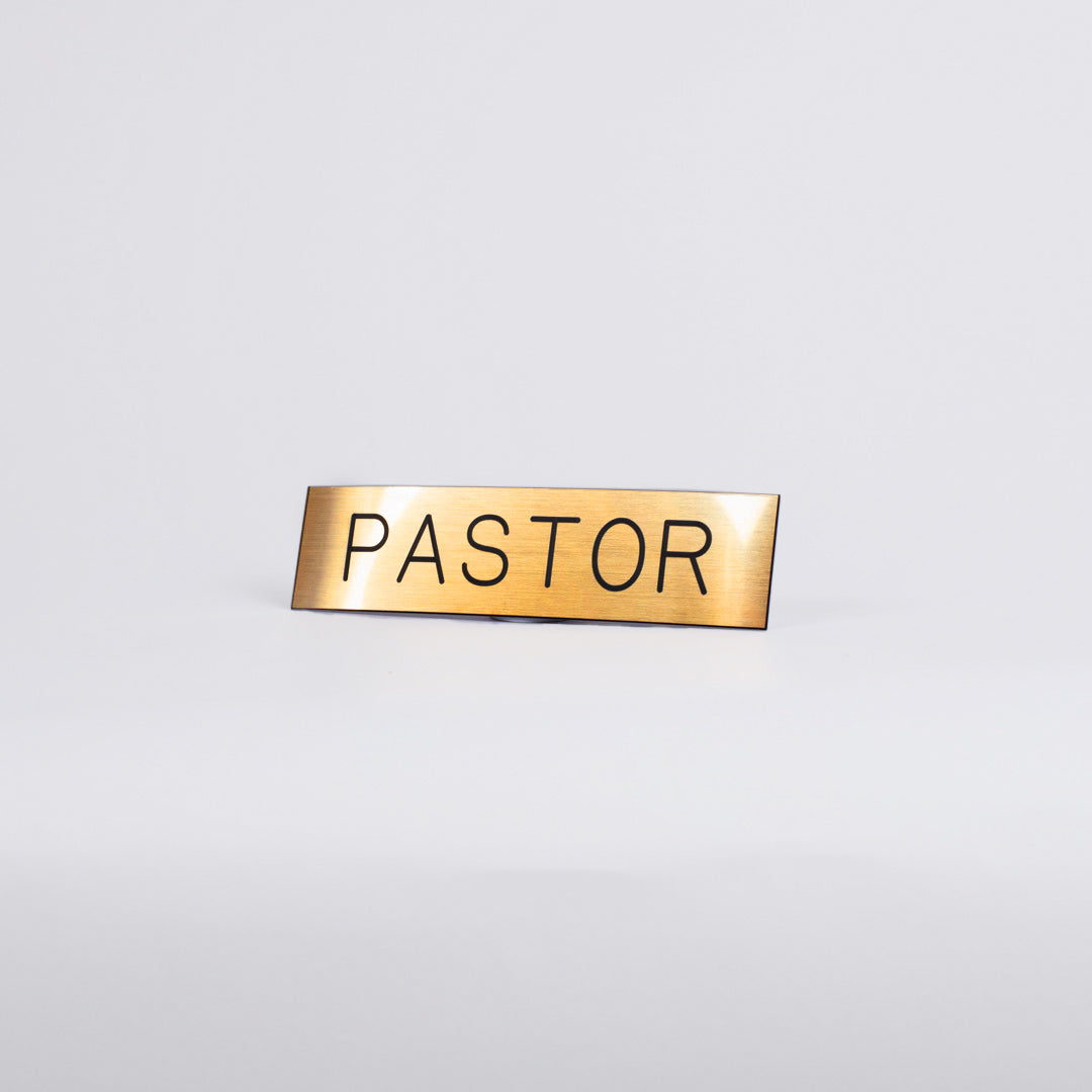 SIGN ENGRAVED PASTOR GOLD ADHESIVE BACK