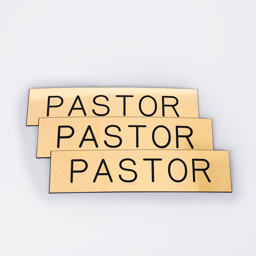 SIGN ENGRAVED PASTOR GOLD ADHESIVE BACK
