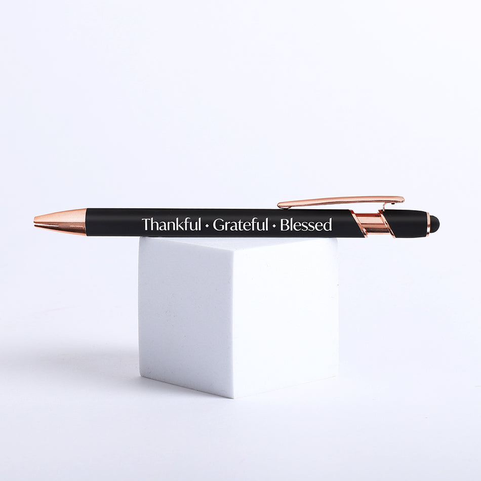Gift Pen – Engraved Thankful – Black – Stylus Tip