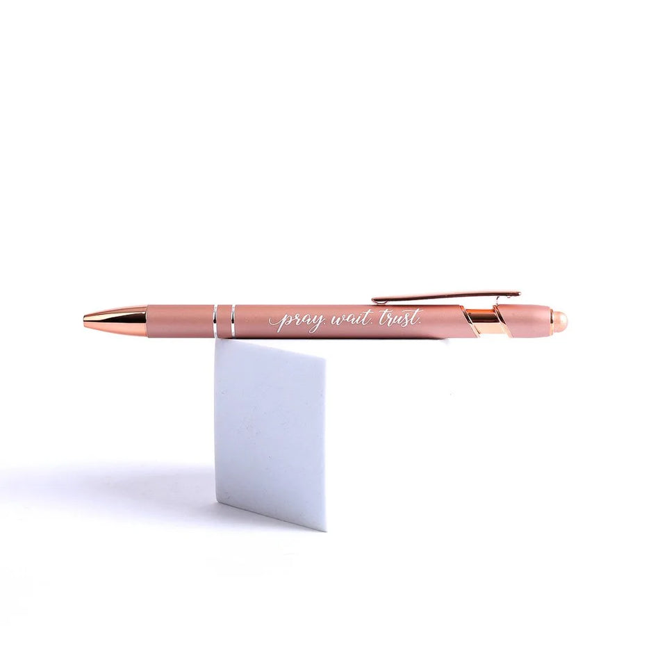 Gift Pen – Pray Wait Trust – Rose Gold – Stylus Tip