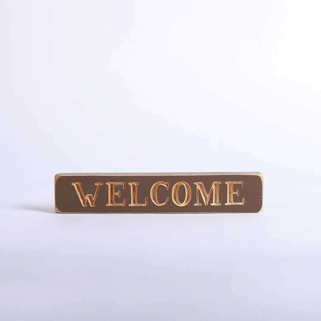 SIGN ENGRAVED WOOD WELCOME BROWN 1.75X9