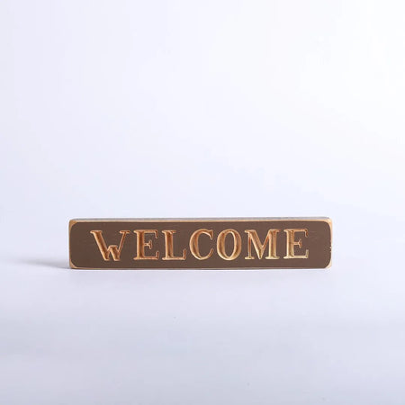 SIGN ENGRAVED WOOD WELCOME BROWN 1.75X9