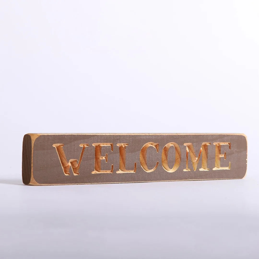 SIGN ENGRAVED WOOD WELCOME BROWN 1.75X9