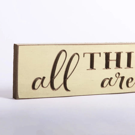 SIGN ENGRAVED WOOD  ALL THINGS ARE POSSIBLE COTTAGE GREEN 3.5X16