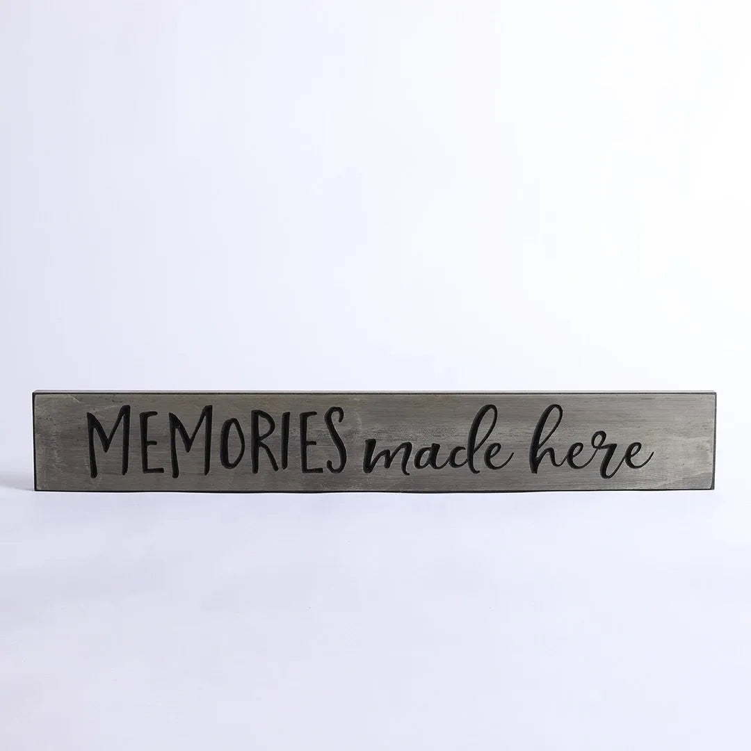 SIGN ENGRAVED WOOD MEMORIES MADE HERE SAGE 3.5X24