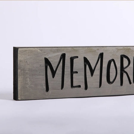 SIGN ENGRAVED WOOD MEMORIES MADE HERE SAGE 3.5X24