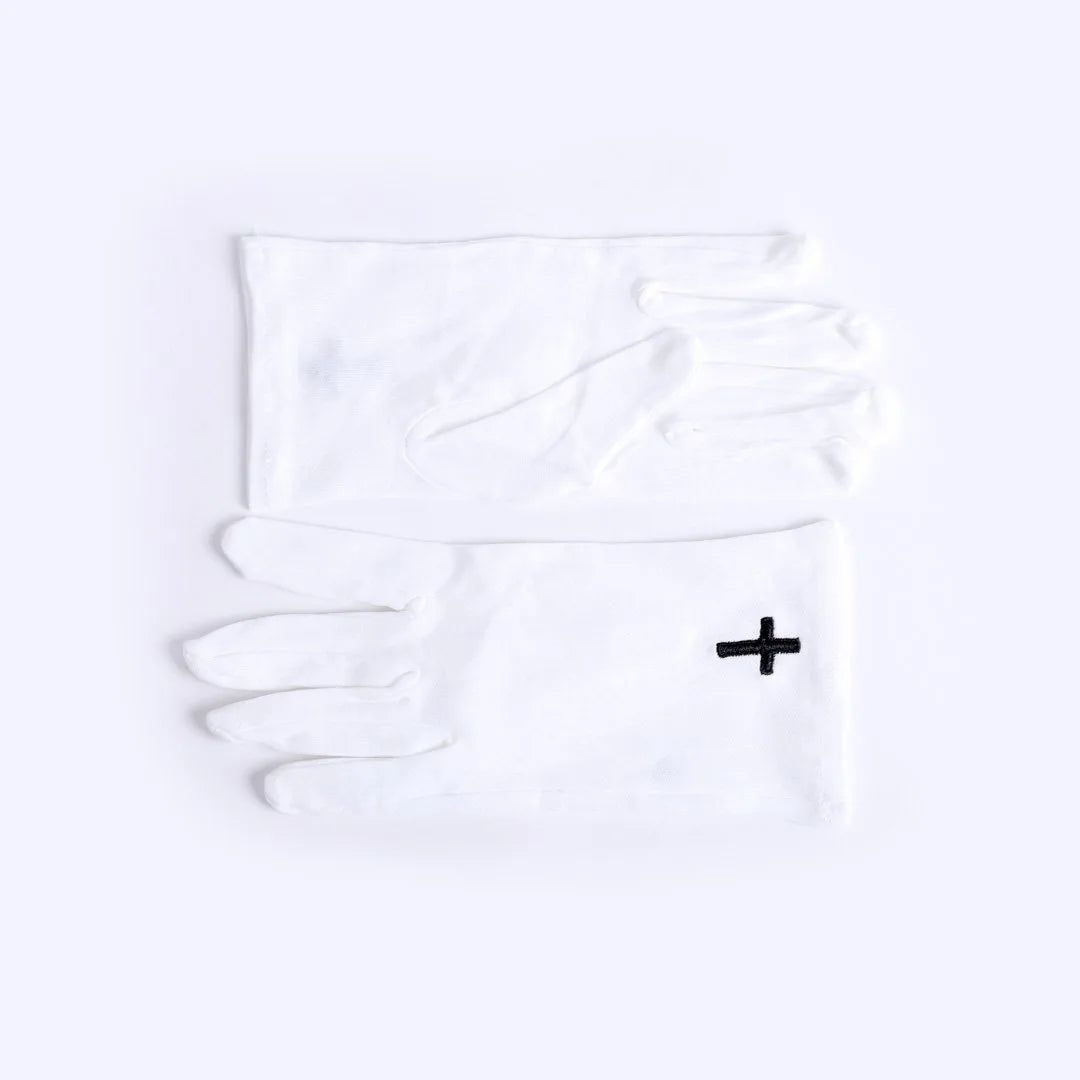 GLOVE WHITE W/ BLACK CROSS S