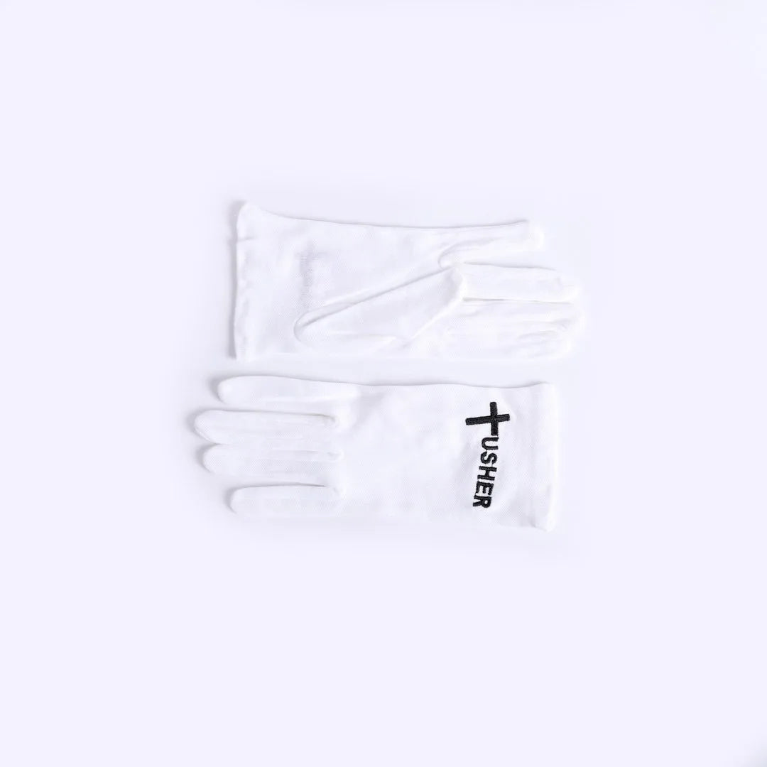 GLOVE WHITE W/ BLACK USHER M