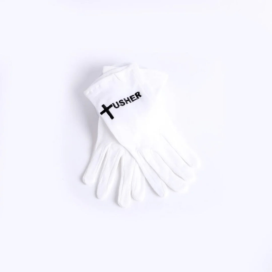 White Usher Glove – Large – Usher and Cross in Black