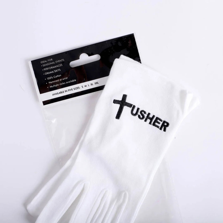 White Usher Glove – Large – Usher and Cross in Black