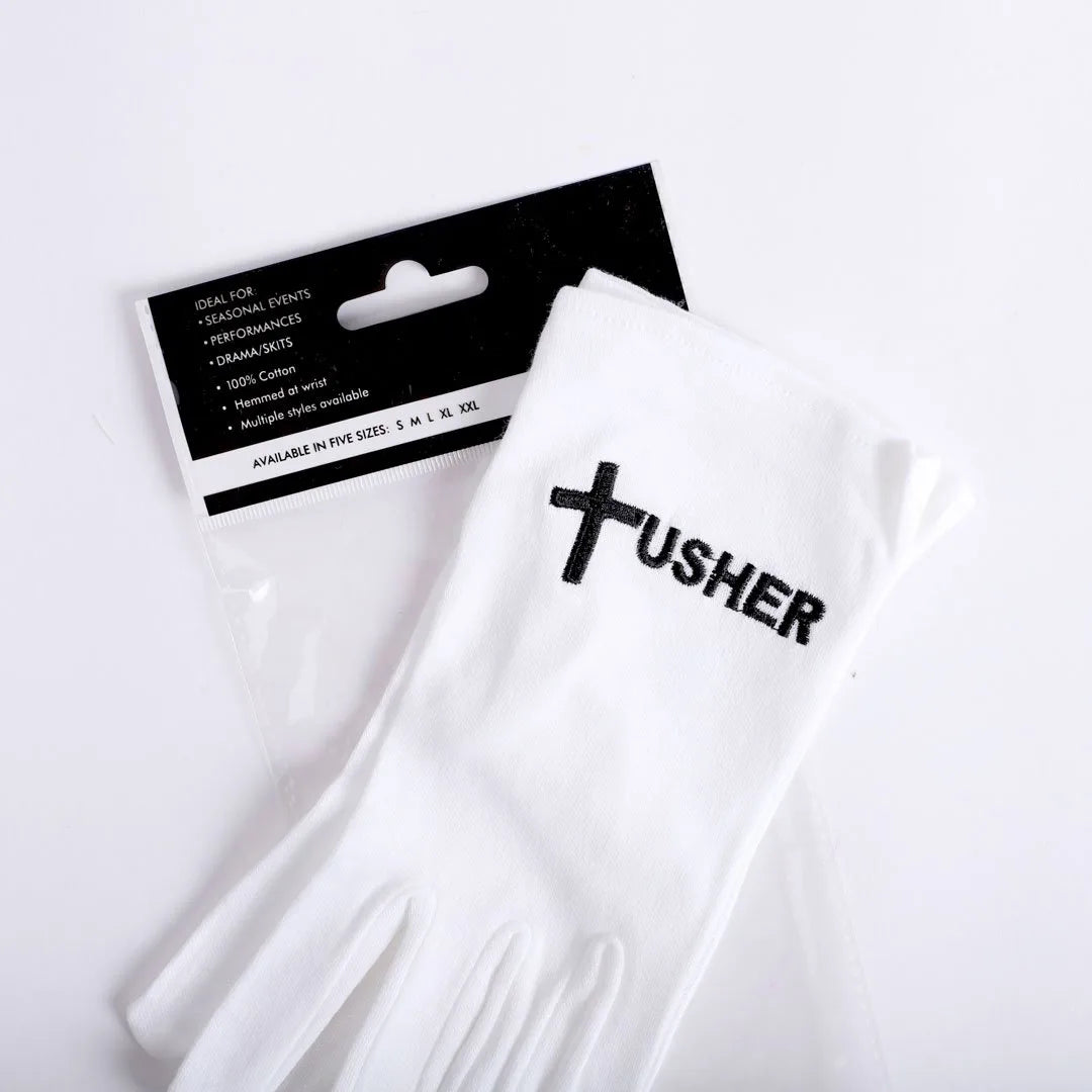 White Usher Glove - Extra-Large - Usher and Cross in Black by Swanson Christian Products, product view 5