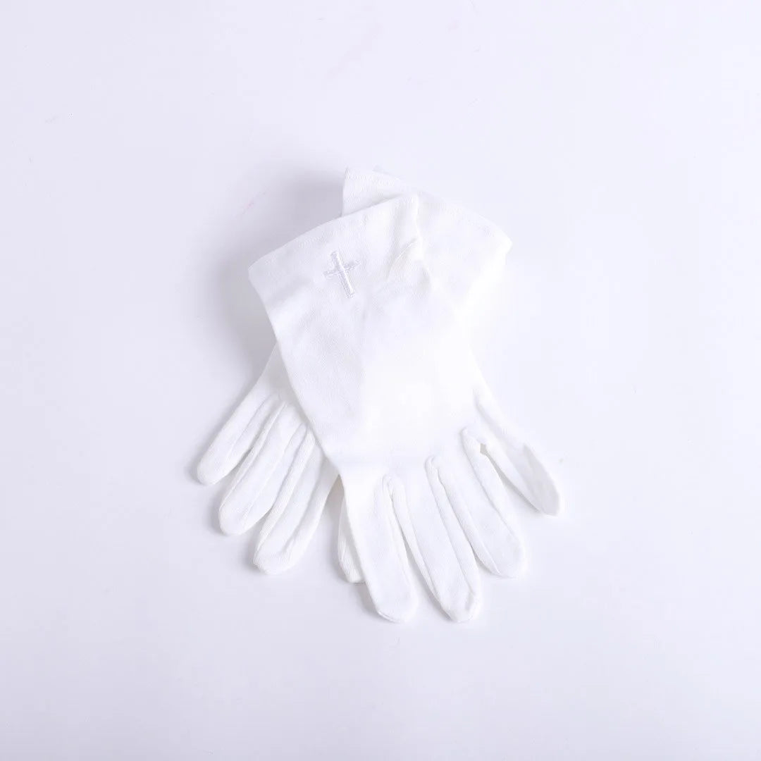 GLOVE WHITE W/ WHITE CROSS S