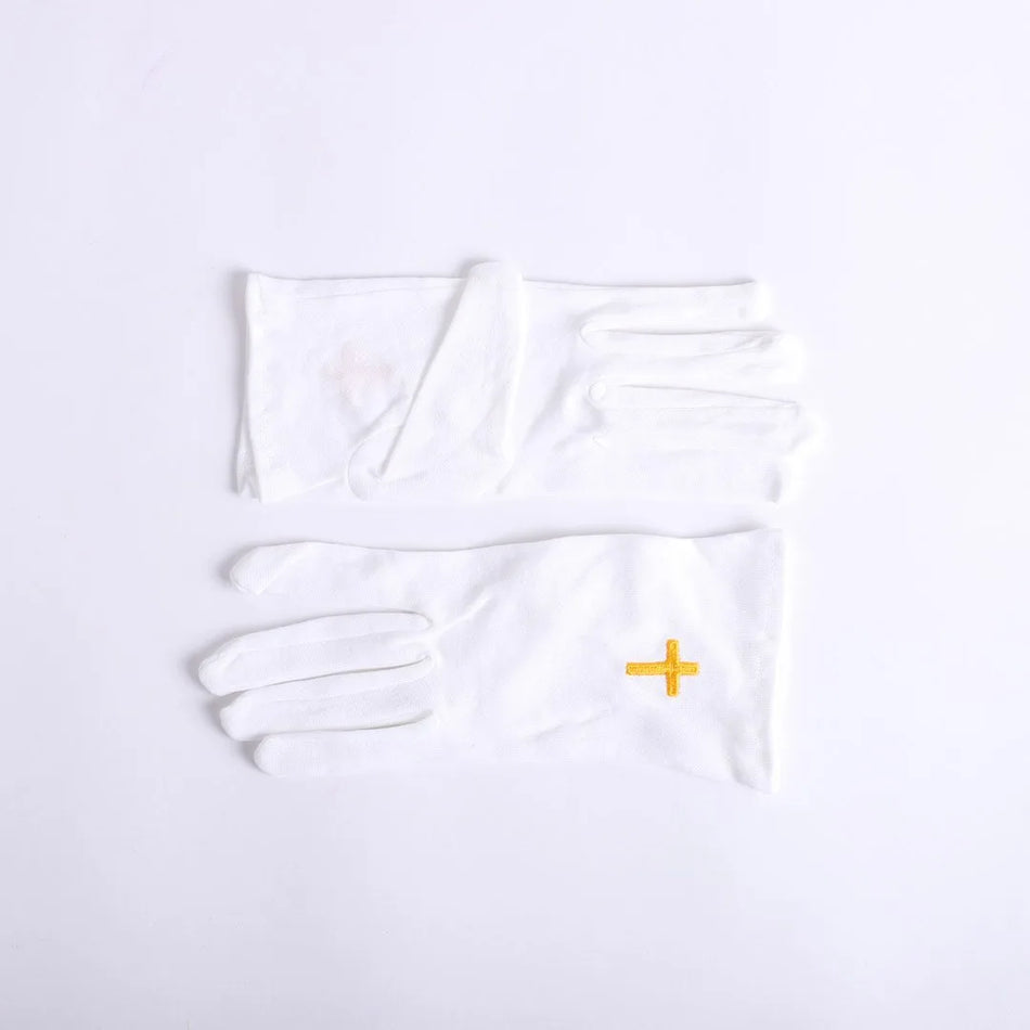 White Cotton Worship Gloves with Gold Cross - Medium by Swanson Christian Products, product view 2