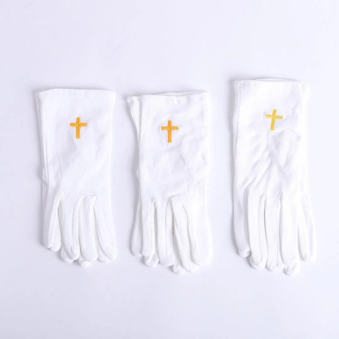 GLOVE WHITE W/GOLD CROSS M