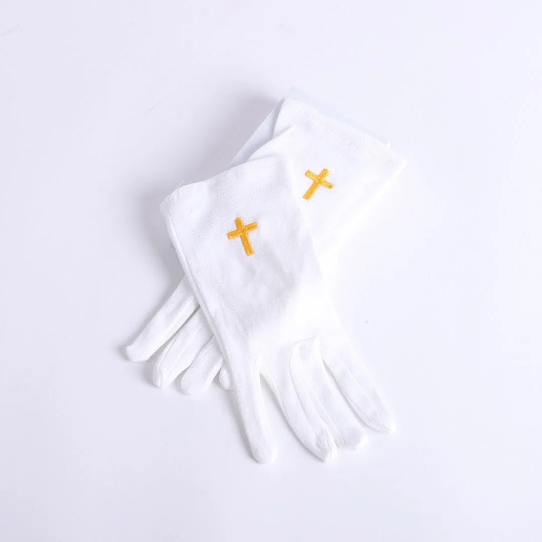 GLOVE WHITE W/GOLD CROSS L