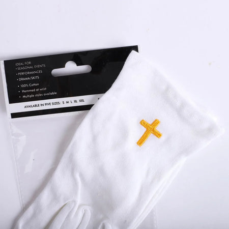 GLOVE WHITE W/GOLD CROSS L