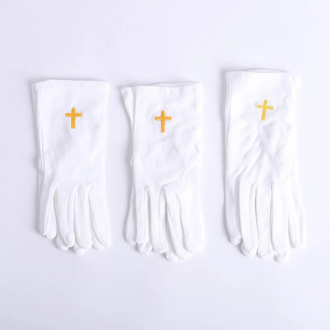 GLOVE WHITE W/GOLD CROSS L