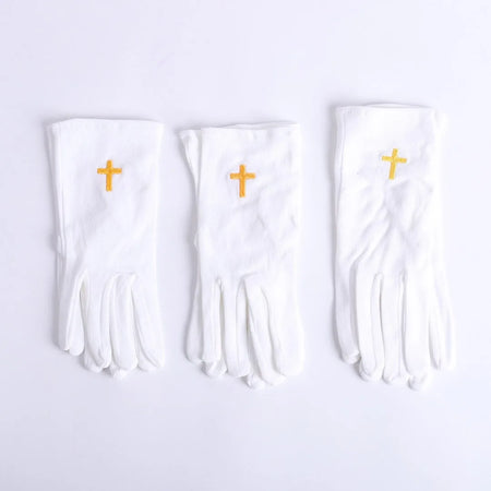 GLOVE WHITE W/GOLD CROSS L