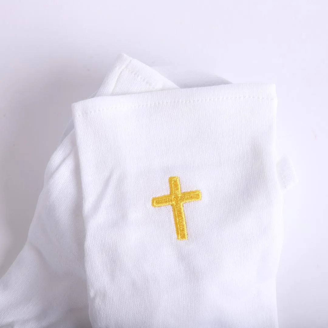 GLOVE WHITE W/GOLD CROSS L