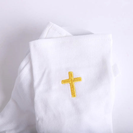 GLOVE WHITE W/GOLD CROSS L