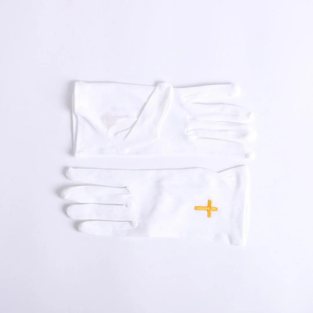 GLOVE WHITE W/GOLD CROSS L