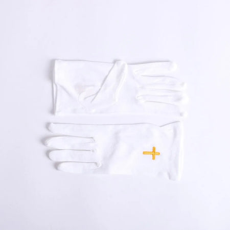 GLOVE WHITE W/GOLD CROSS L