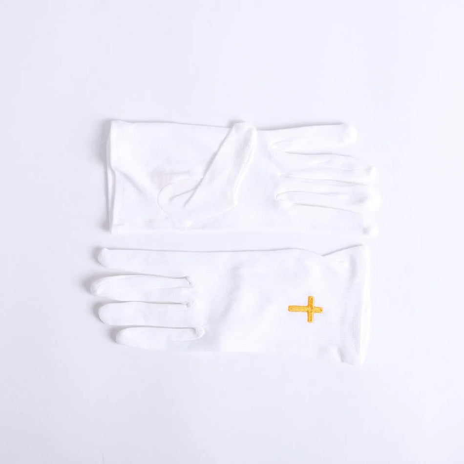 White Cotton Worship Gloves with Gold Cross - Large by Swanson Christian Products, product view 2