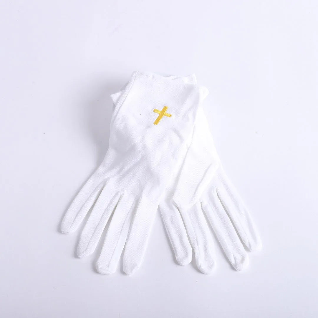 GLOVE WHITE W/GOLD CROSS XL