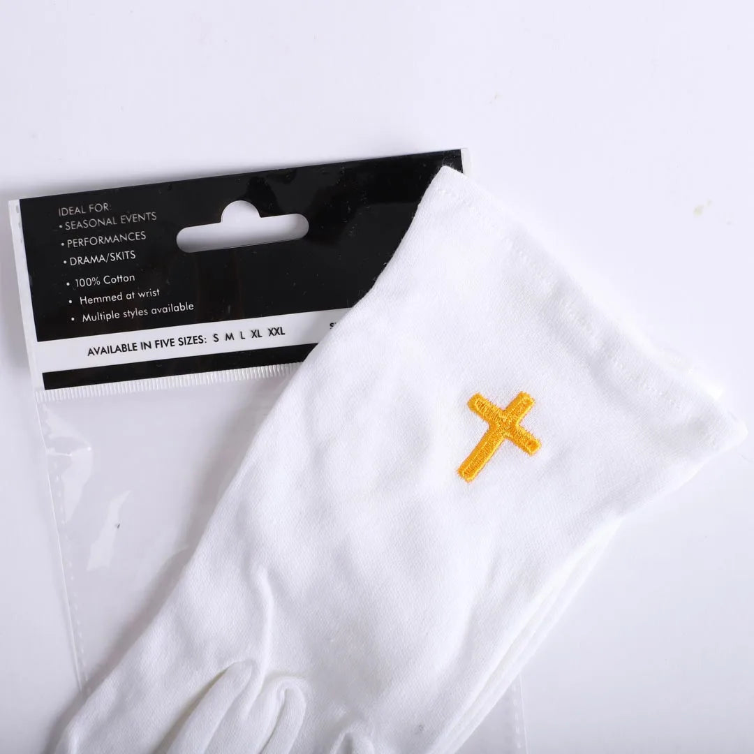 GLOVE WHITE W/GOLD CROSS XL