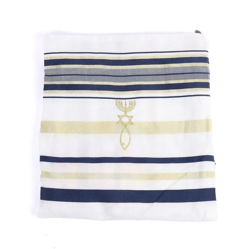 Prayer Shawl – Gold and Navy – Traditional Messianic with Tallit
