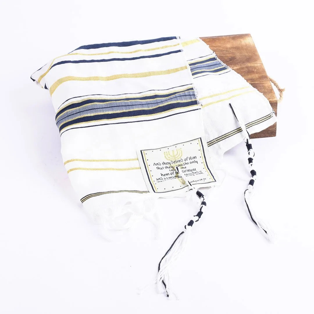 Prayer Shawl - Gold and Navy - Traditional Messianic with Tallit by Swanson Christian Products, product view 6