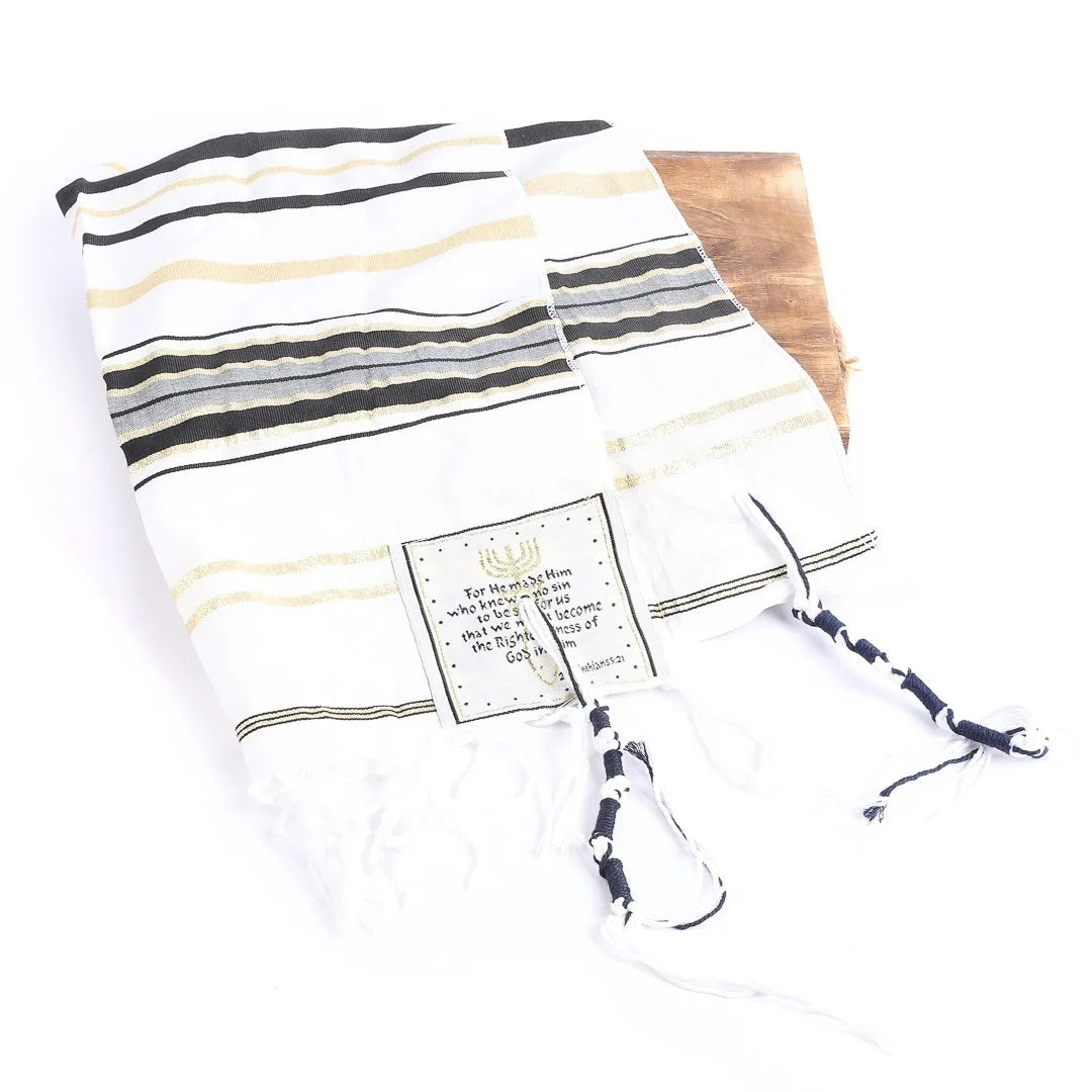 Prayer Shawl - Gold and Black - Traditional Messianic with Tallit - 72 inch X 22 inch, product view 6