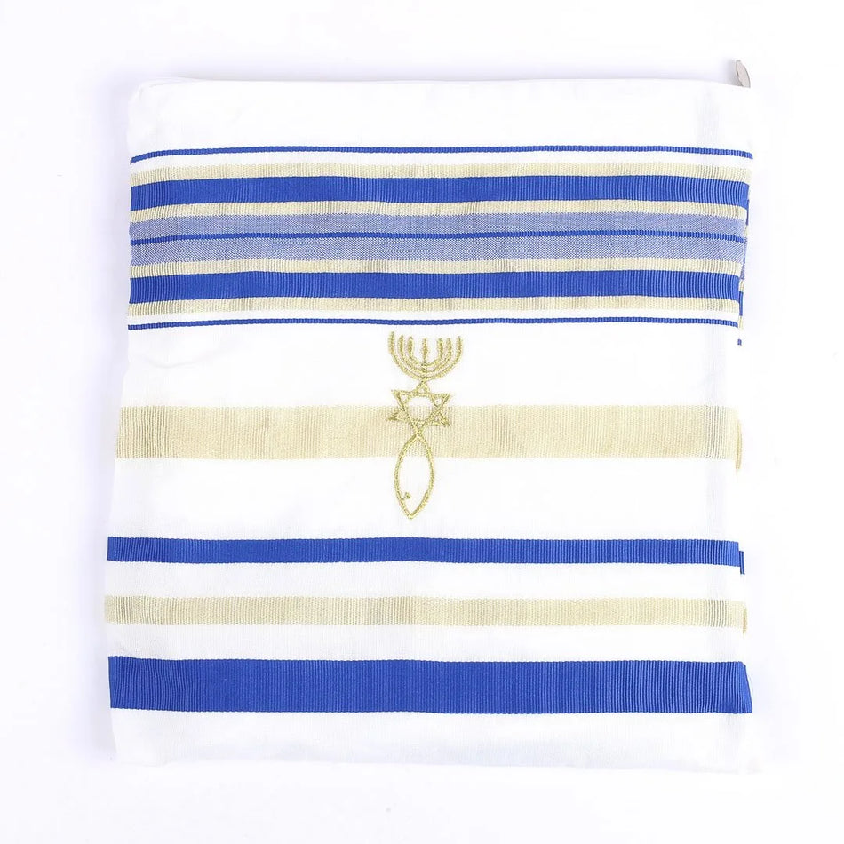 Prayer Shawl – Gold and Royal Blue – Traditional Messianic with Tallit – 72″ X 22″