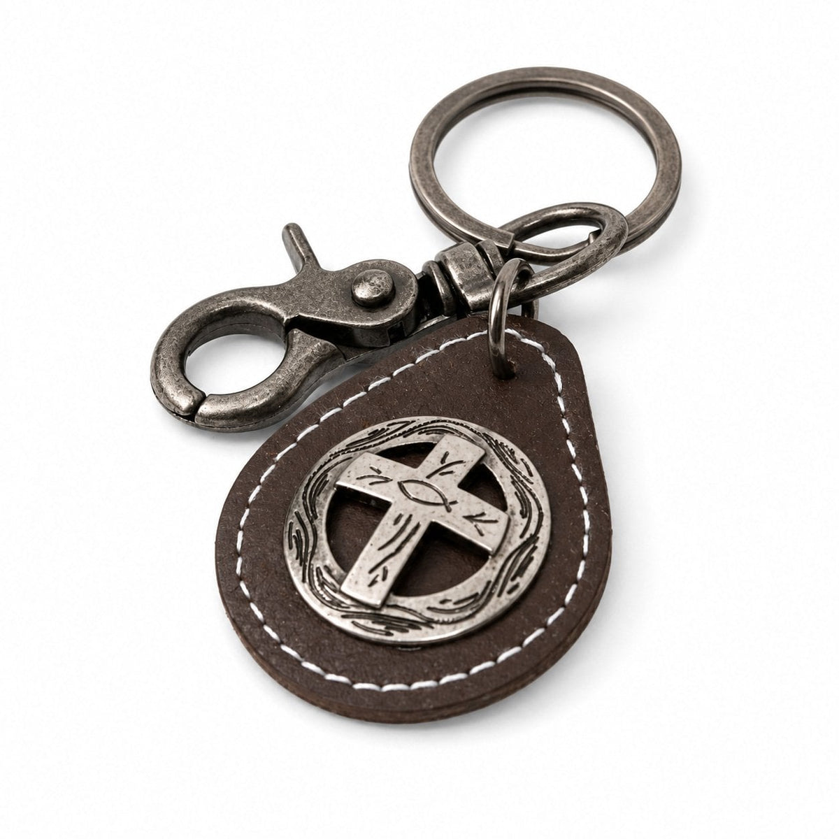 Cowhide Leather Cross Keychain - Pack of 3 by Swanson Christian Products, product view 2