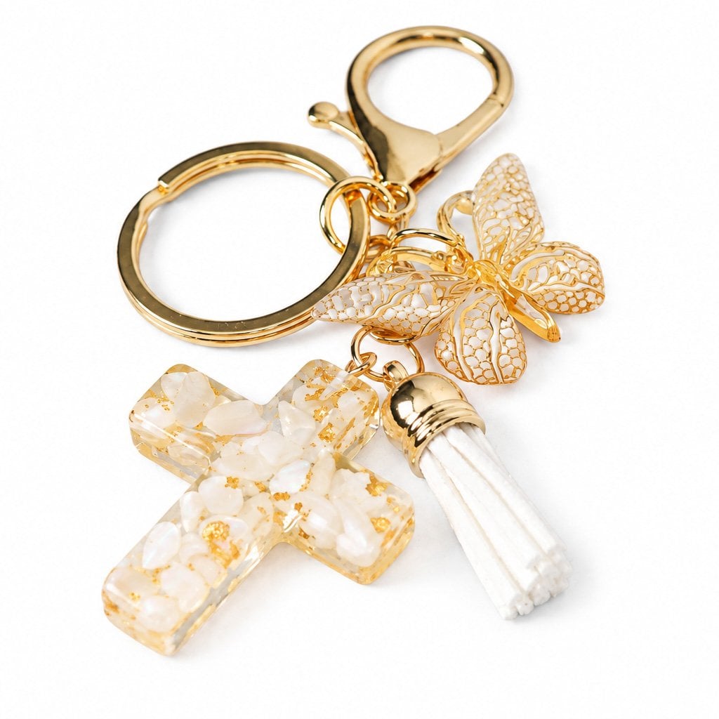 Cross with Butterfly Keychain - Pack of 3 by Swanson Christian Products, product view 2