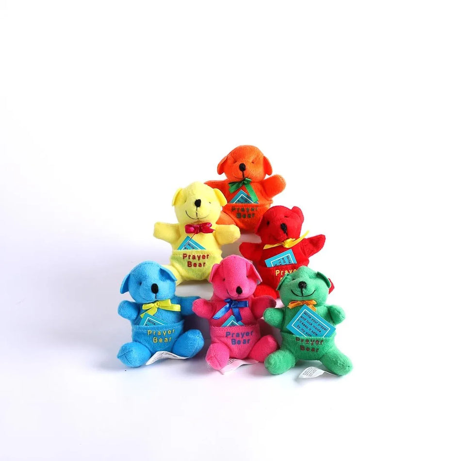 Plush Prayer Bear W/Pocket Assorted Colors 4In Pk12