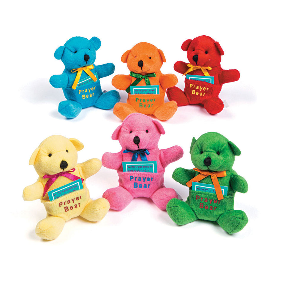 Plush Prayer Bear W/Pocket Assorted Colors 4In Pk12