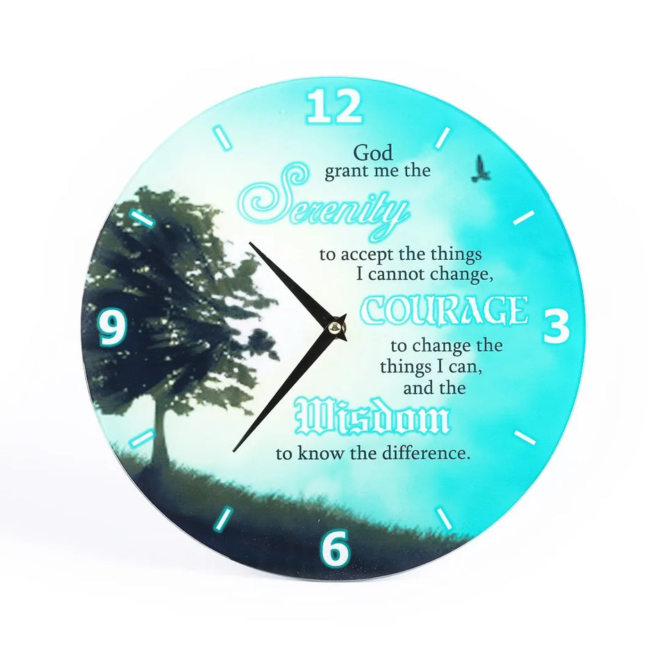 Glass Wall Clock Serenity Prayer 11 3/4 Inch