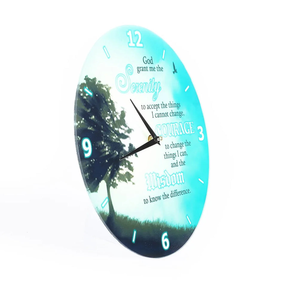 Glass Wall Clock Serenity Prayer 11 3/4 Inch