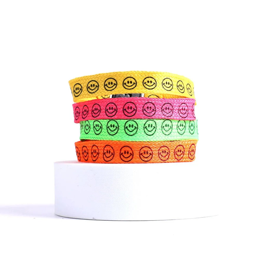 Bracelet Woven Smile Face Assorted Bright Colors Pk12