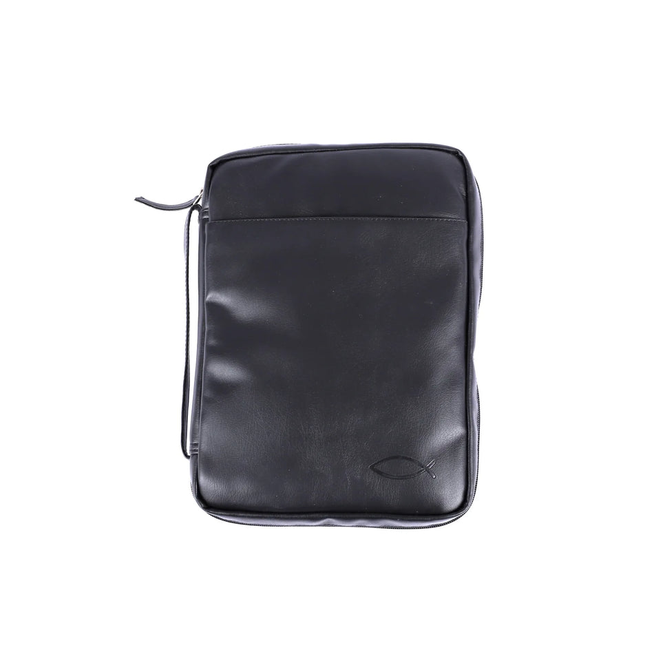 Bible Cover Imitation Leather Fish Black L
