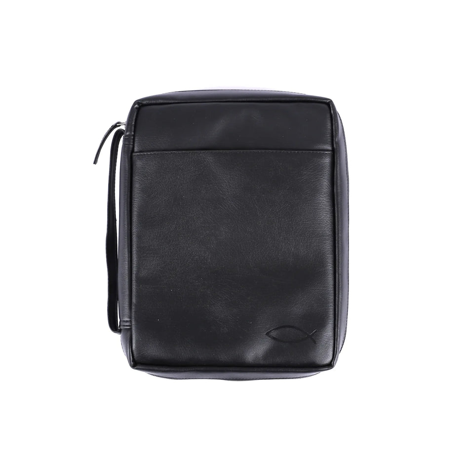 Bible Cover Imitation Leather Fish Black Xl