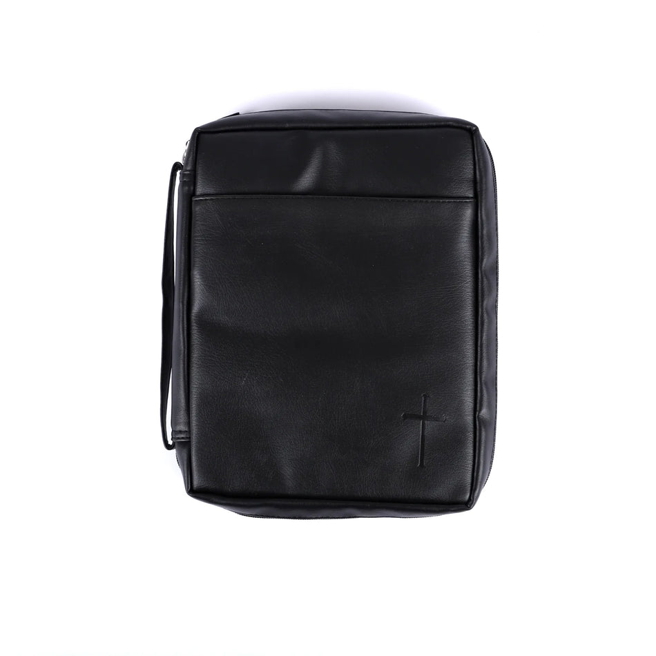 Bible Cover Imitation Leather Cross Black L