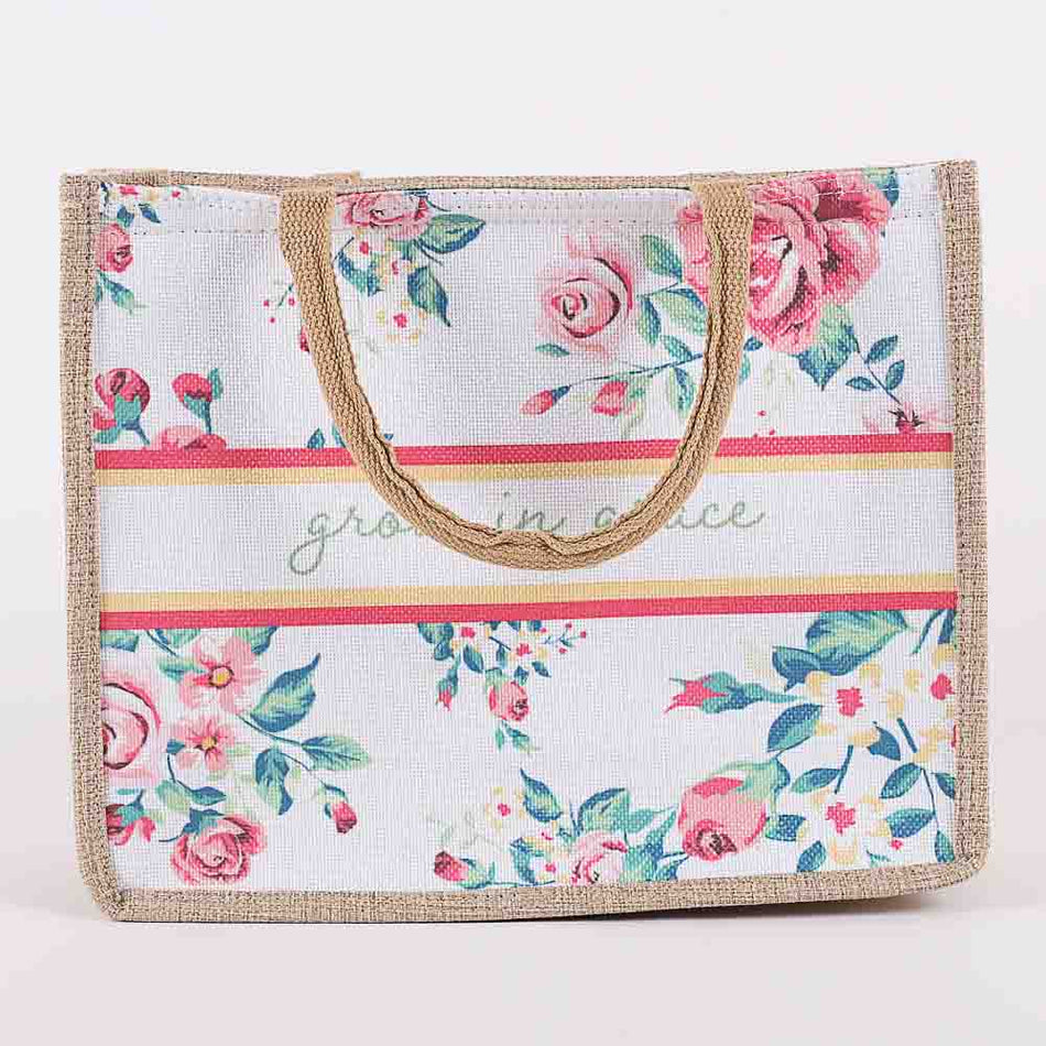 Tote-Grow In Grace-Floral W/Zipper Closure (13.6" X 4.55" X 10.65")
